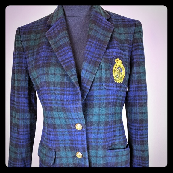 lauren ralph lauren tartan crest twill plaid blazer